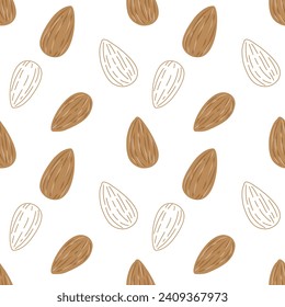 Almonds pattern in line drawing and flat vector.