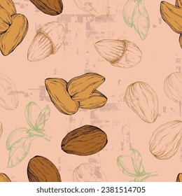 Almonds seamless pattern. Useful for restaurant identity, packaging, menu design and interior decorating.
