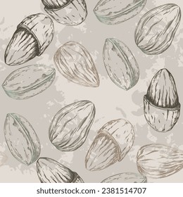 Almonds seamless pattern. Useful for restaurant identity, packaging, menu design and interior decorating.