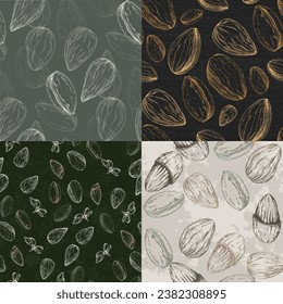 Almonds seamless pattern. Useful for restaurant identity, packaging, menu design and interior decorating.