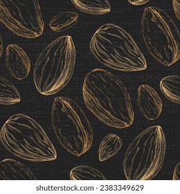Almonds seamless pattern. Useful for restaurant identity, packaging, menu design and interior decorating.