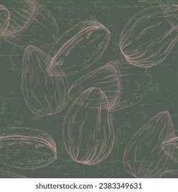 Almonds seamless pattern. Useful for restaurant identity, packaging, menu design and interior decorating.