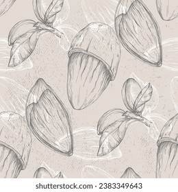 Almonds seamless pattern. Useful for restaurant identity, packaging, menu design and interior decorating.