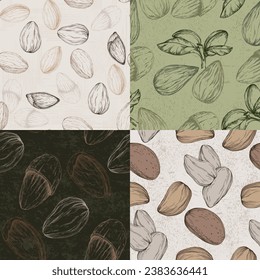 Almonds seamless pattern. Useful for restaurant identity, packaging, menu design and interior decorating.