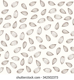 Almonds set seamless pattern. Useful for restaurant identity, packaging, menu design and interior decorating.