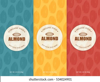 almonds set template - vector design elements and pattern for chocolate packaging, label, banner, poster, identity, branding. background in linear style.