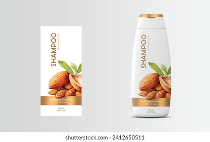 Almonds Shampoo Label Design, Shampoo-Flaschendesign, Vektorgrafik, Vektorgrafik-Design, EPS-Paket, Aquarellfarben-Design, Shampoo-Mockup, Label-Vektorgrafik