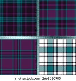 Almost Black, Dark Aqua, Eggplant Purple and White seamless pattern set of 4