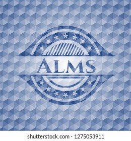 Alms blue badge with geometric pattern.