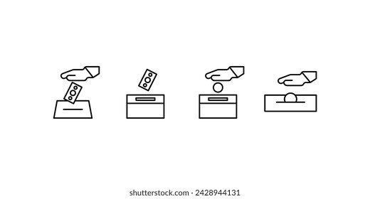 Conjunto de iconos de limosna aislado sobre fondo blanco. Icono de limosna línea delgada contorno lineal símbolo de limosna para logotipo, web, aplicación, UI. icono signo simple. Dar limosna, donación, caridad.