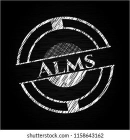 Alms written on a blackboard
