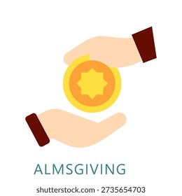 Almsgiving Flat Icon Mini Illustration, Use For Modern Concept, Print, Ui, Ux Kit, Web And App Development. Vector Related To Ramadan, Eid Al-Fitr, Eid Al-Adha And More