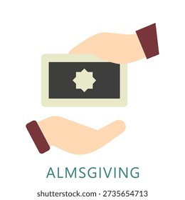 Almsgiving Flat Icon Mini Illustration, Use For Modern Concept, Print, Ui, Ux Kit, Web And App Development. Vector Related To Ramadan, Eid Al-Fitr, Eid Al-Adha And More