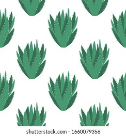 Aloe cacti wallpaper. Abstract cactus seamless pattern on white background. Design for fabric, textile print, wrapping paper. Creative vector illustration.