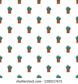 Aloe cactus pot pattern seamless vector repeat for any web design
