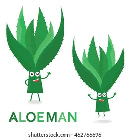 Aloe characters. Cartoon Aloe Man isolated on white. Vector Illustration