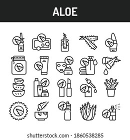 Aloe color line icons set. Vector illustration. Outline pictograms for web page, mobile app, promo