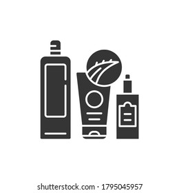 Aloe cosmetics black glyph icon. Substances or products with aloe. Used to enhance or alter the appearance of the face or body. Pictogram for web page, mobile app, promo