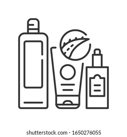 Aloe cosmetics black line icon. Substances or products with aloe. Used to enhance or alter the appearance of the face or body. Pictogram for web page, mobile app, promo. Editable stroke.