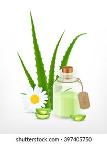 Aloe with essential oil. Health vector icon. EPS10