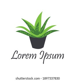 Cuartel floral de aloe, concepto moderno de diseño de logotipo sencillo