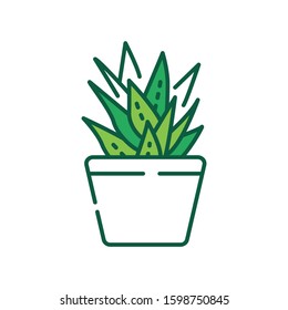 Aloe flowerpot color line icon. Decorative houseplant. Can be used for moisturazing skin. Pictogram for web page, mobile app, promo. UI UX GUI design element. Editable stroke.