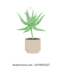 Aloe in flowerpot. Trendy flat style illustration