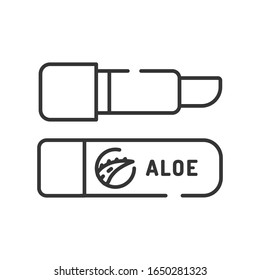 Aloe lipstick black line icon. Cosmetic product with aloe extract. Moisturizes and gives lip gloss. Pictogram for web page, mobile app, promo. UI UX GUI design element. Editable stroke.