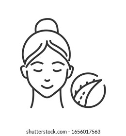 Aloe mask black line icon. Soothing, deep-penetrating treatment for irritated or inflamed skin. Face skincare. Pictogram for web page, mobile app, promo. UI UX GUI design element. Editable stroke.