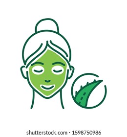 Aloe mask color line icon. Soothing, deep-penetrating treatment for irritated or inflamed skin. Face skincare. Pictogram for web page, mobile app, promo. UI UX GUI design element. Editable stroke.