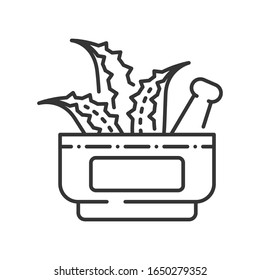 Aloe in medicine black line icon. Aloe is found in many medical supplies. Improves human health. Alternative medicine. Pictogram for web page, mobile app, promo. Editable stroke.
