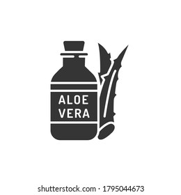 Aloe oil black glyph icon. Oil made from aloe. Viscous liquid. Moisturizes and nourishes the skin. Skincare. Also used for massage.