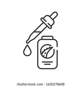 Aloe oil black line icon. Oil made from aloe. Viscous liquid. Moisturizes and nourishes the skin. Skincare. Also used for massage. Pictogram for web page, mobile app, promo. Editable stroke.