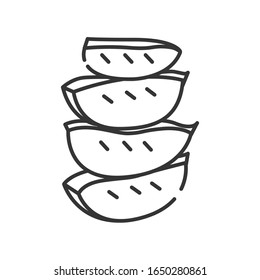 Aloe pieces black line icon. Cutted aloe leaf. Fresh slices of aloe. Pictogram for web page, mobile app, promo. UI UX GUI design element. Editable stroke.