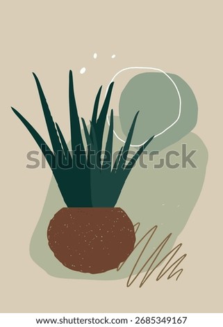 Aloe succulent pastel botanical background with clay pot and natural green and brown tones. Perfect for printable artwork, home decor, branding, invitations, and prints.