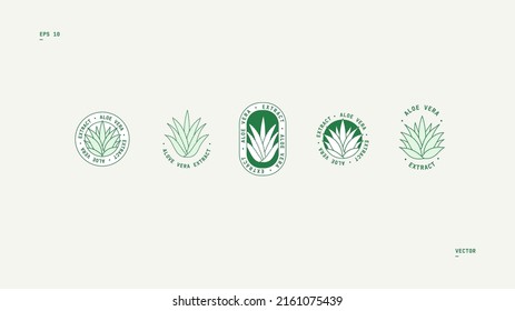 Aloe symbols collection. Aloe extract icon for packaging design. Minimalist set. Vector illustration.