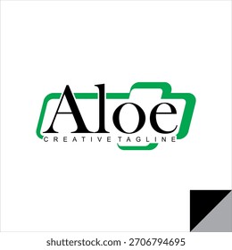 Vetor de texto ALOE e forma de sinal de adição, projeto de logotipo de produtos de saúde de ervas ou agrícolas.