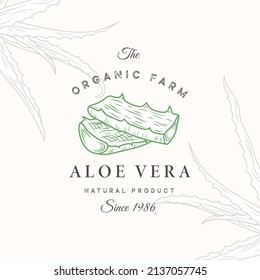 Aloe Vera Abstract Vector Sign, Symbol or Logo Template. Elegant Hand Drawn Aloe Sillhouette with Retro Typography. Vintage Luxury Emblem. Isolated.