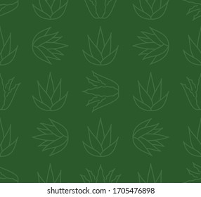 Aloe vera background, agave plant seamless pattern. Succulent wallpaper with line icons of aloevera leaves. Herbal medicine vector illustration green color.