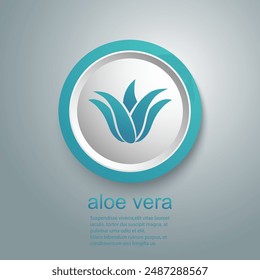 Aloe Vera blue logo icon for natural organic product package label. Isolated Aloe Vera leaf sign for cosmetic or moisturizer cream packaging design template 