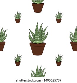 aloe vera cartoon. stock vector seamless pattern