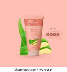 Aloe Vera collagen Serum and Background Concept Skin Care Cosmetic.