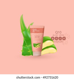 Aloe Vera collagen Serum and Background Concept Skin Care Cosmetic.