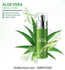 Aloe vera collagen vitamin skin care cream , serum banner vector illustration