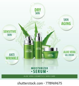 Aloe vera collagen vitamin skin care cream , serum banner vector illustration