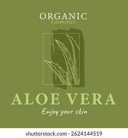 Conceito de modelo de design de cartão verde de cosméticos Aloe vera. Ingrediente cosmético natural. Tinta desenhada à mão esboço planta do projeto do pacote. Conceito ecológico na indústria da beleza.