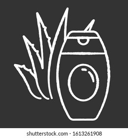 Aloe vera cream chalk white icon on black background. Plant based body lotion for moisturizing. Natural cosmetic. Skincare treatment with medicinal herbs. Isolated vector chalkboard illustration