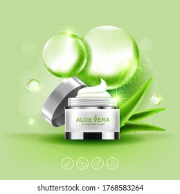 Aloe Vera Cream and Collagen Vitamin Background Vector for Skin Care Cosmetic Products.