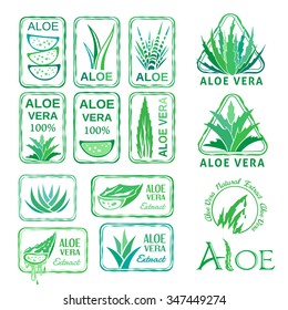 Aloe vera design elements. Stamps collection. Stencil style.