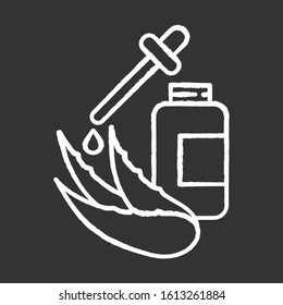 Aloe vera extract chalk white icon on black background. Plant based liquid. Healing botanical juice. Medicinal herbs. Vitamin serum. Essential oil. Isolated vector chalkboard illustration